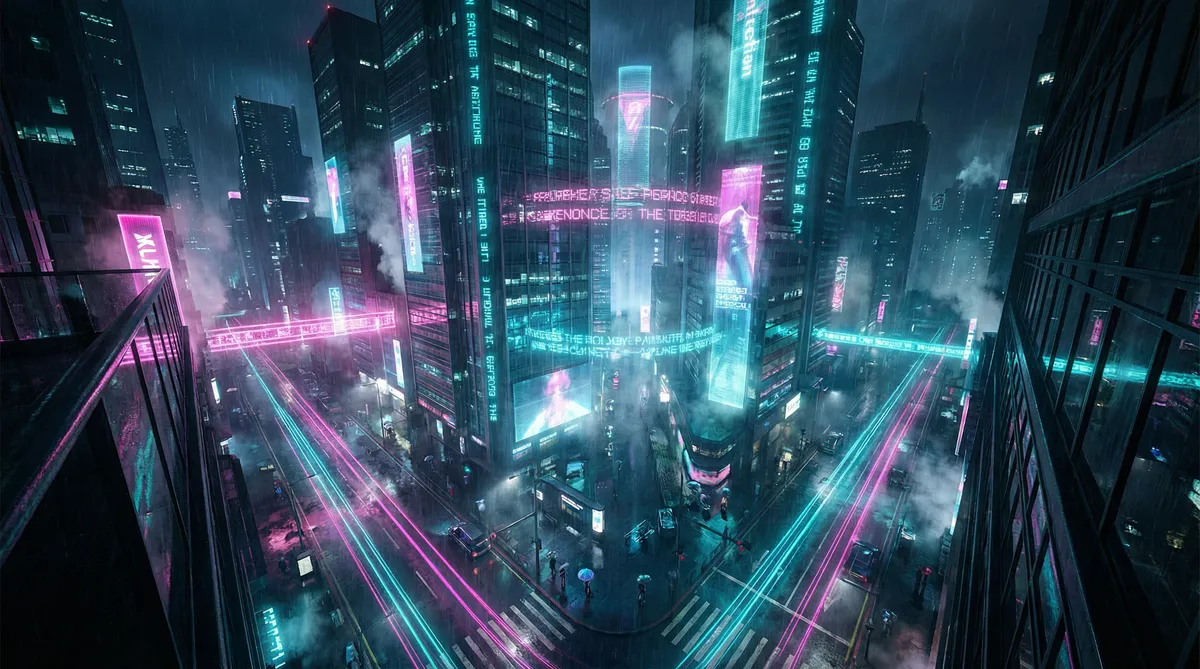 春暖花开cc地址 竖屏短剧平台首页背景 - 赛博朋克都市夜景